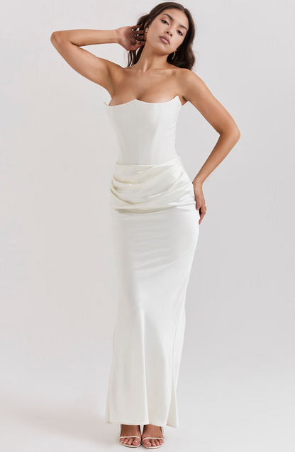 Timeless Chic Strapless A-Line Lace Wedding Guest Midi Evening Dress