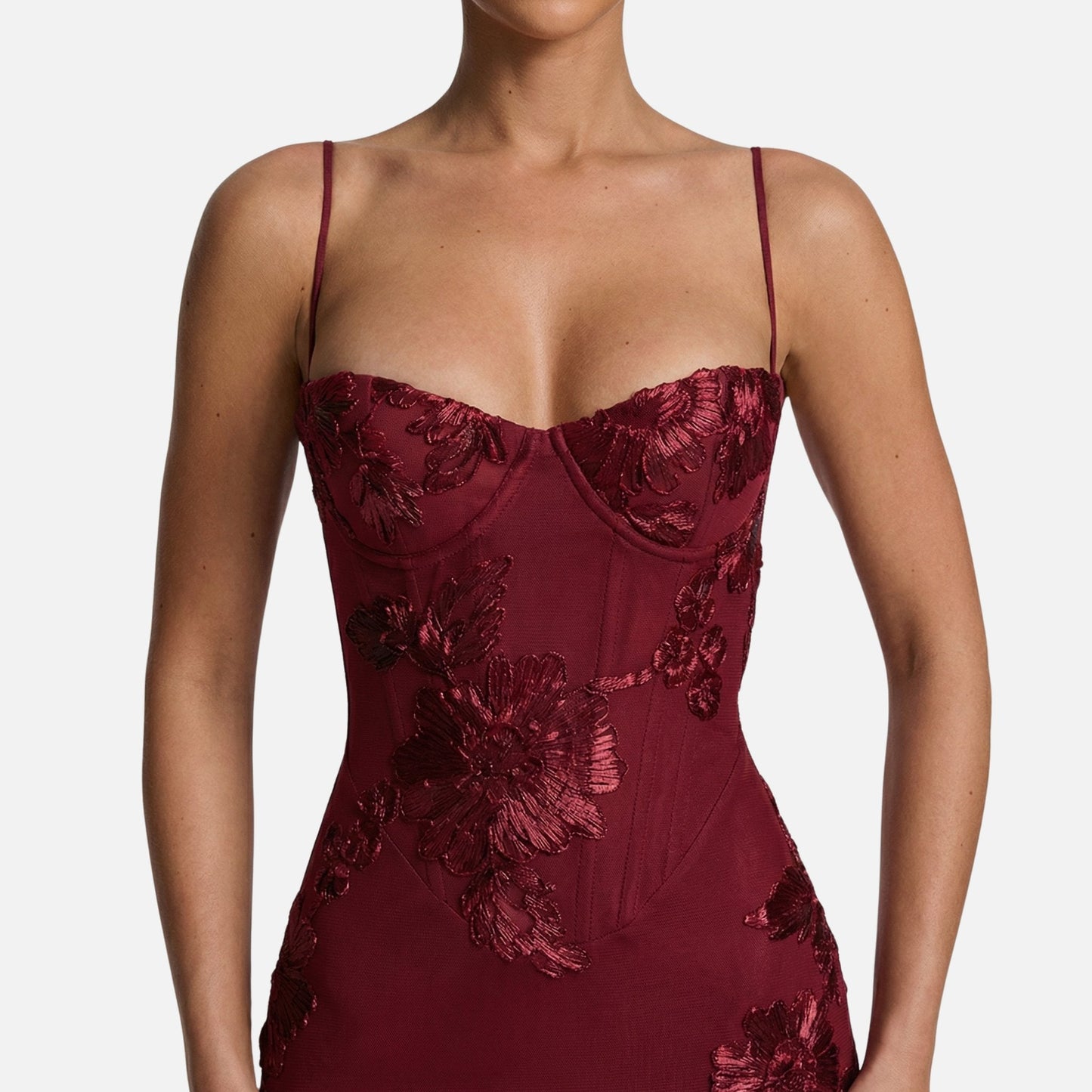 Fitted Satin Maxi Dress with Corset Bodice for Women