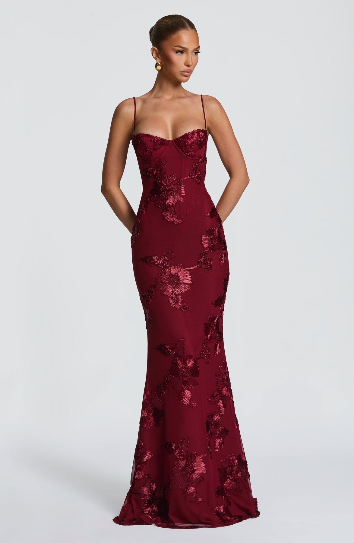 Fitted Satin Maxi Dress with Corset Bodice for Women