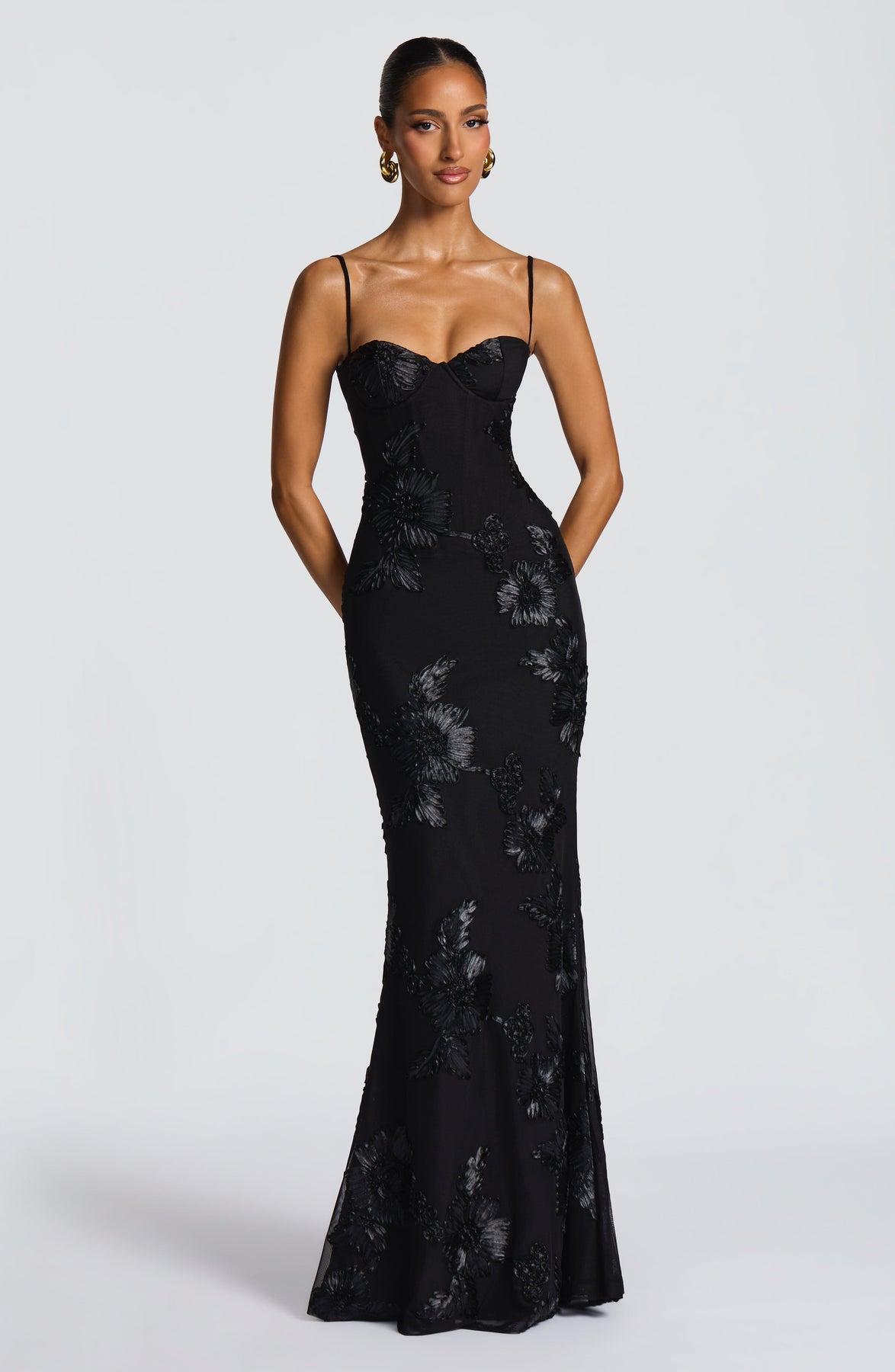 Fitted Satin Maxi Dress with Corset Bodice for Women