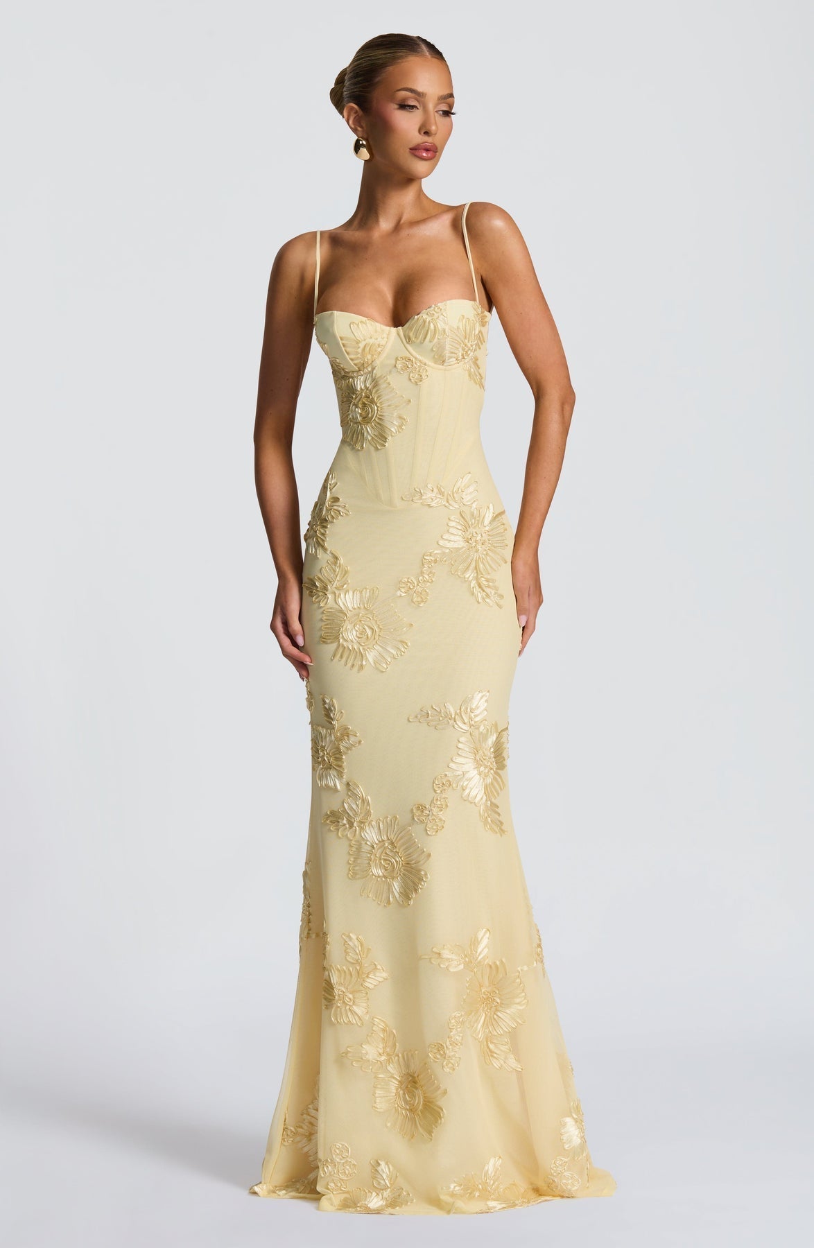Fitted Satin Maxi Dress with Corset Bodice for Women