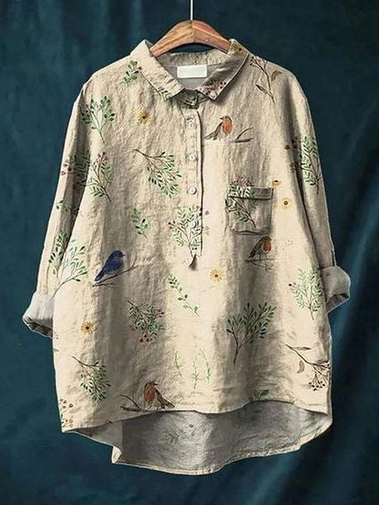Women's Floral Blouse with Short Sleeves and Lightweight Fabric