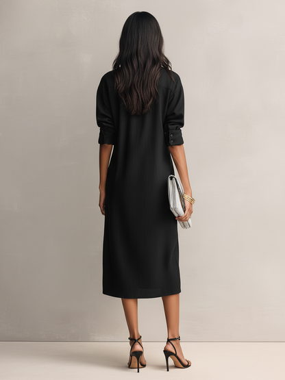 Women’s Cotton Linen Midi Dress – Classic Shirt Collar Breathable All-Day Comfort Dress