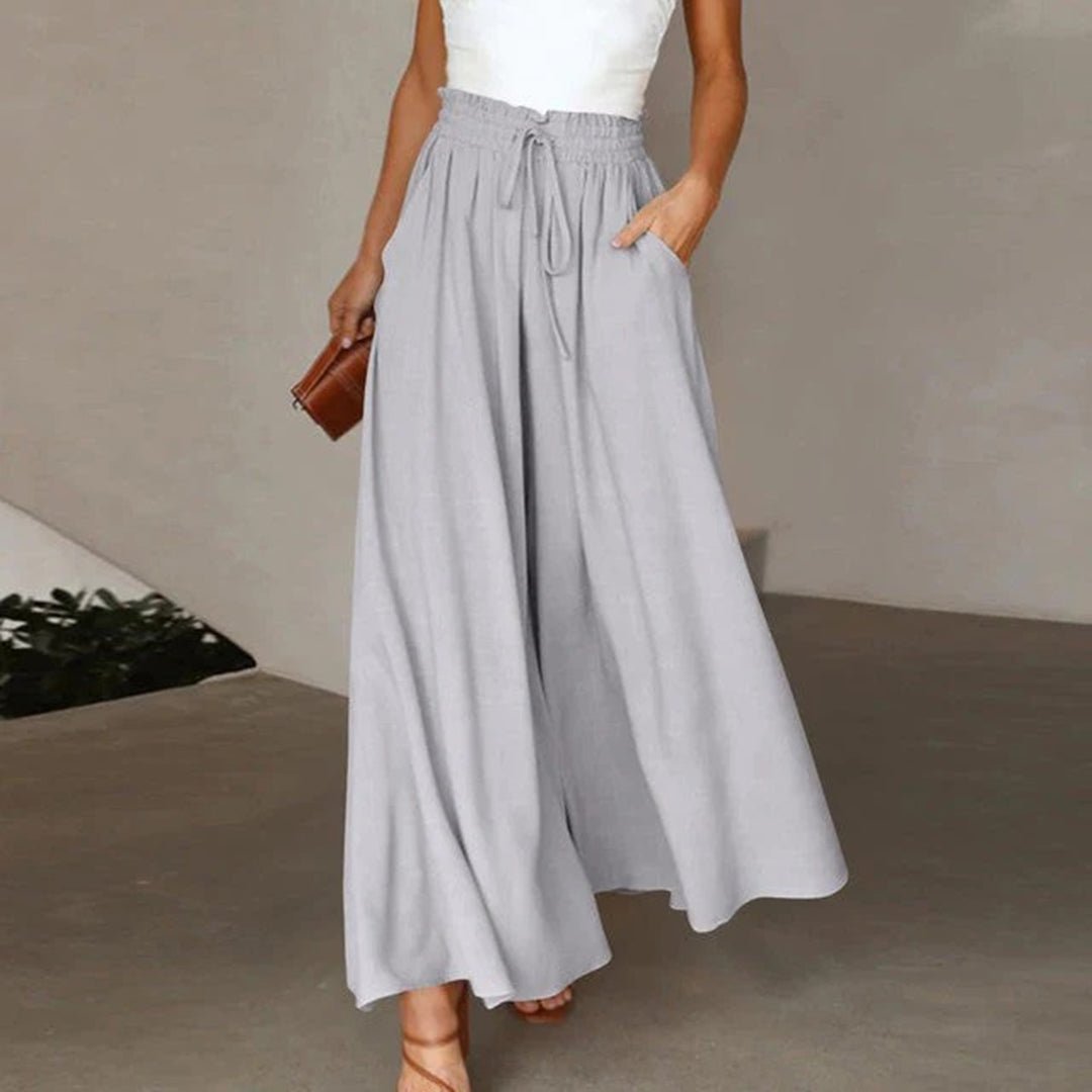 Oakley | High Waist Wide Leg Trousers with Smocked Waist and Relaxed Fit