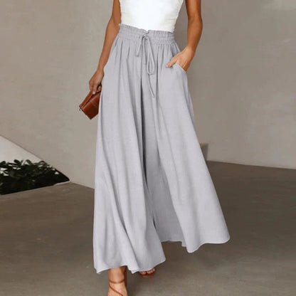 Oakley | High Waist Wide Leg Trousers with Smocked Waist and Relaxed Fit