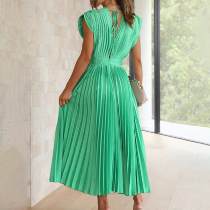 Exquisite Flowing Silhouette Satin Featuring Delicate Pleats Wedding Guest Dress