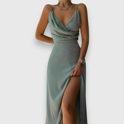 Elegant Satin Embellished Bodice With Illusionary Neckline Luxurious Evening Dress