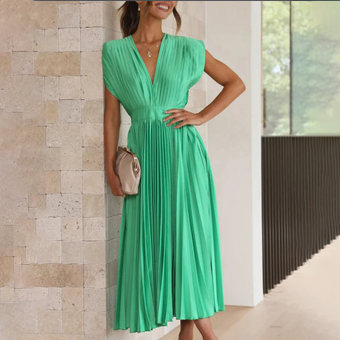 Exquisite Flowing Silhouette Satin Featuring Delicate Pleats Wedding Guest Dress