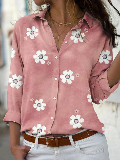 Women's Floral Print Blouse with Short Sleeves and Lightweight Fabric