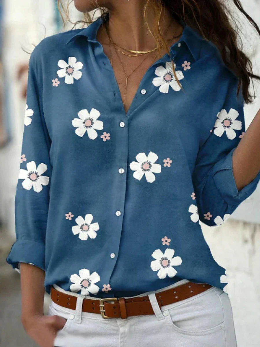 Women's Floral Print Blouse with Short Sleeves and Lightweight Fabric