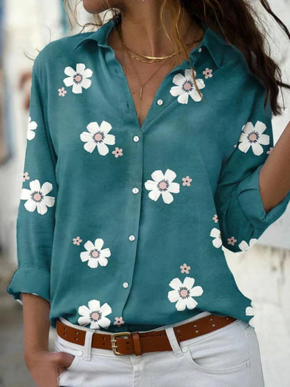 Women's Floral Print Blouse with Short Sleeves and Lightweight Fabric
