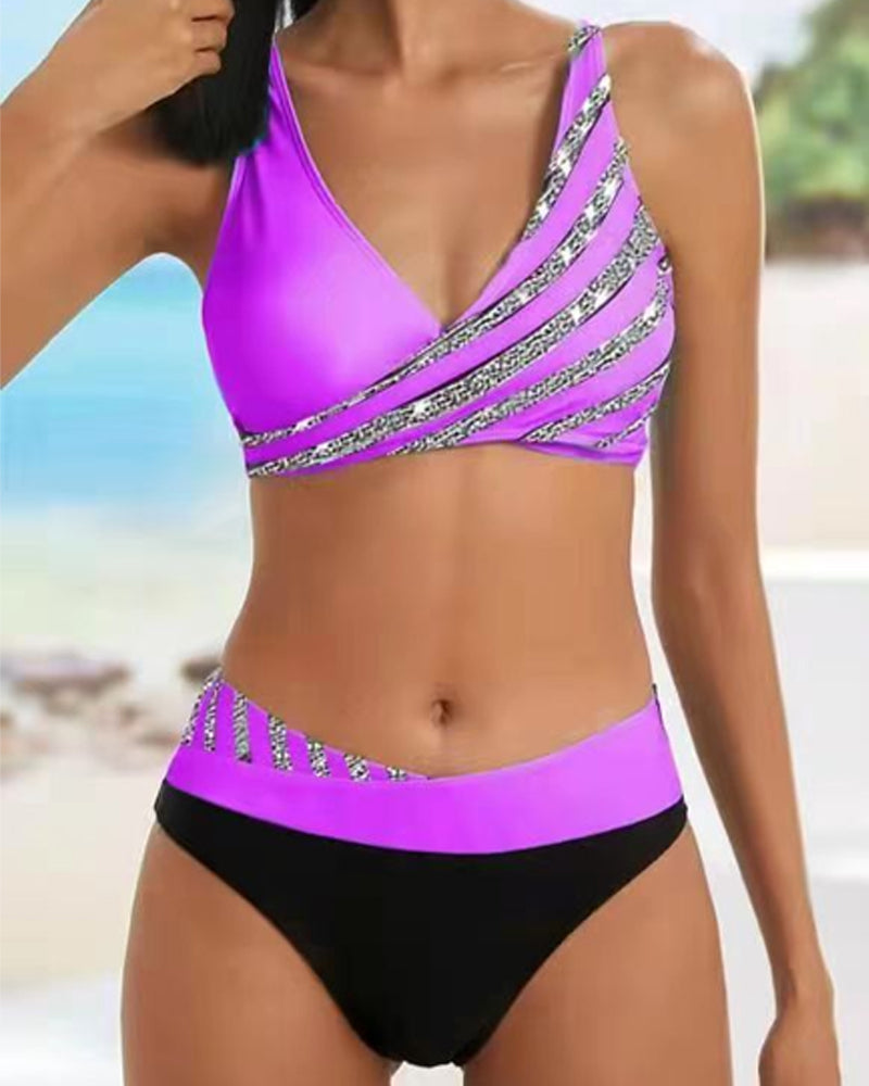 Women's Printed Bikini Set with Adjustable Straps and Removable Pads