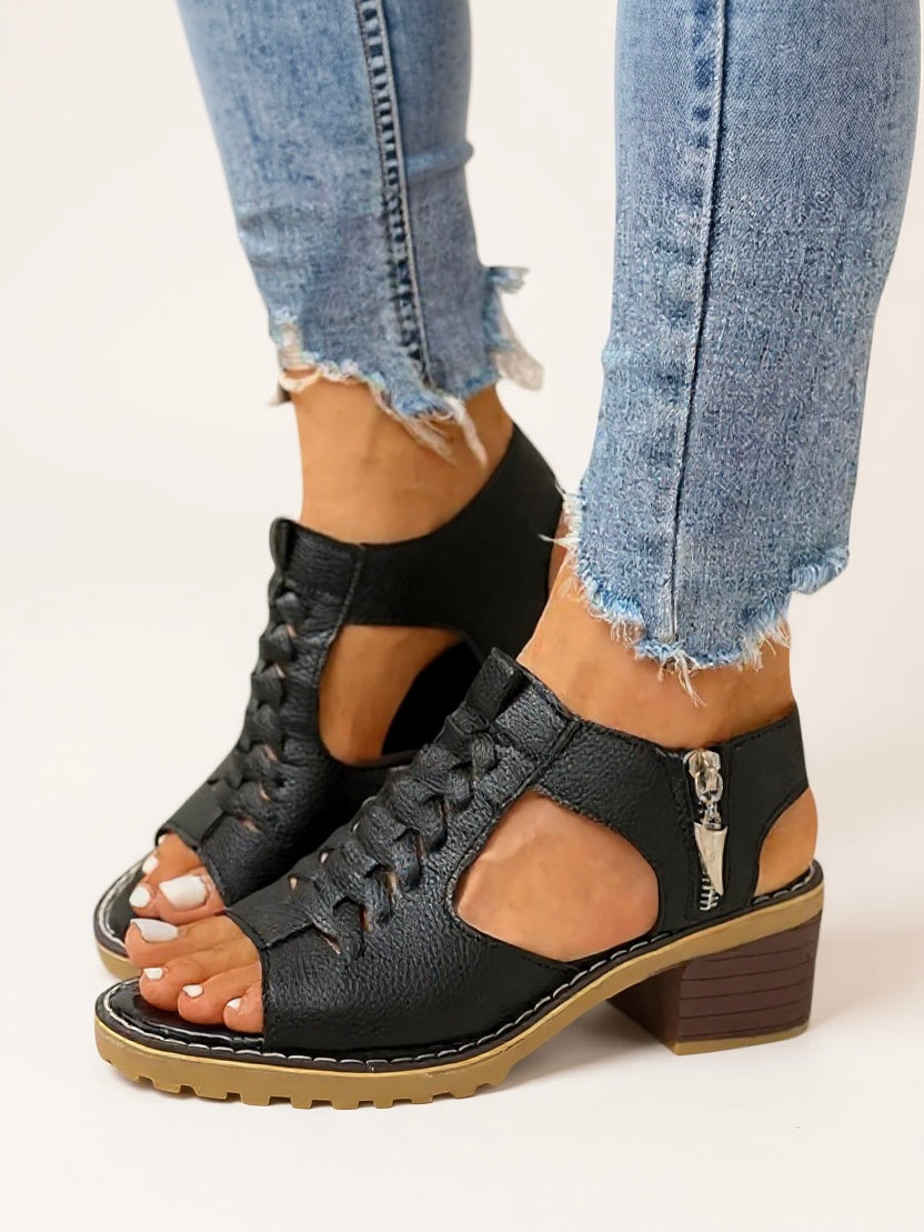 Women's Block Heel Sandals with Cushioned Insole and Adjustable Straps