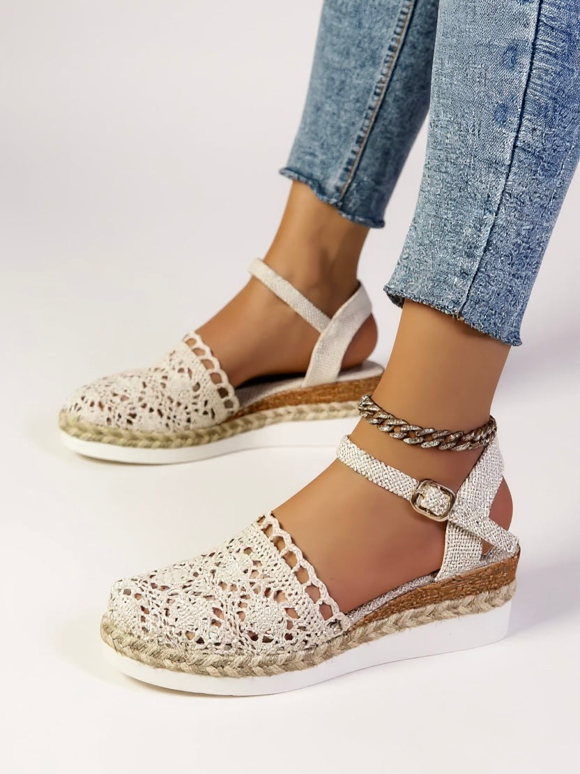 Women's Boho Woven Platform Sandals with Adjustable Straps and Cushioned Footbed