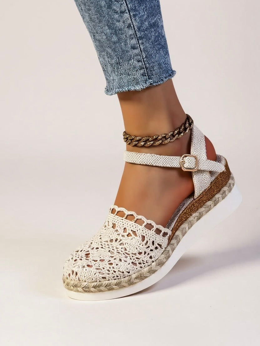 Women's Boho Woven Platform Sandals with Adjustable Straps and Cushioned Footbed