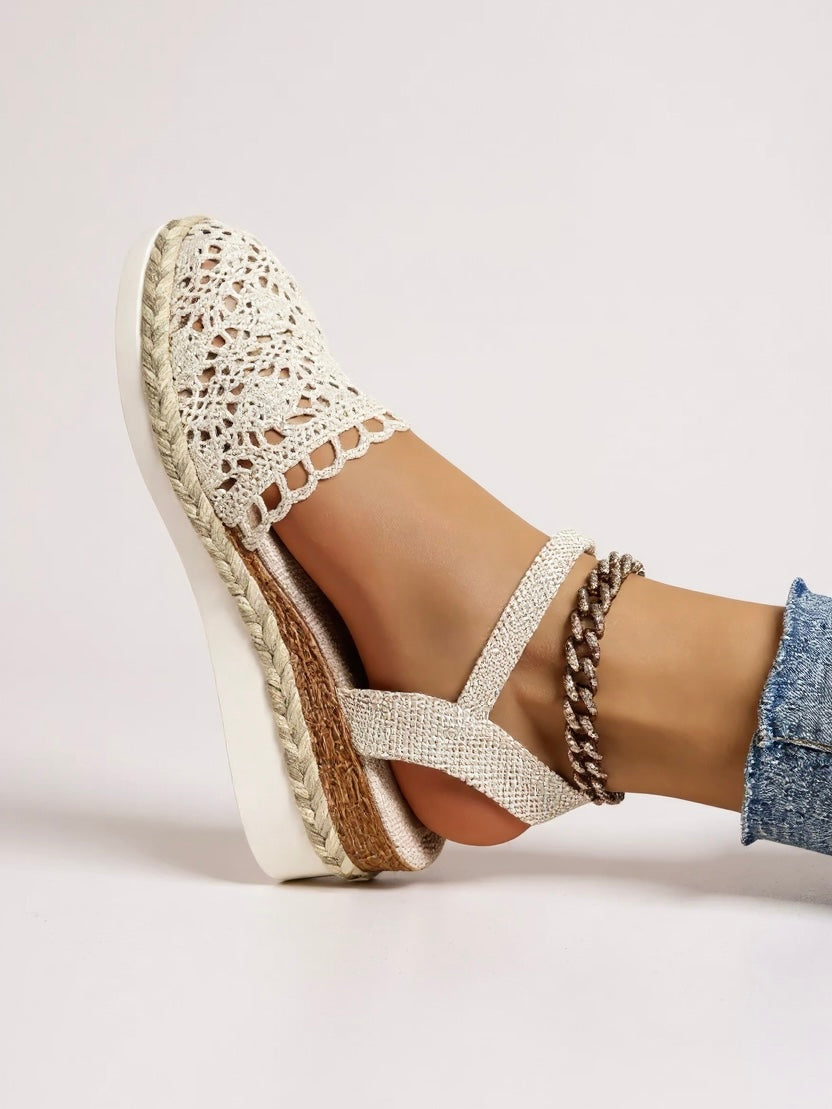 Women's Boho Woven Platform Sandals with Adjustable Straps and Cushioned Footbed