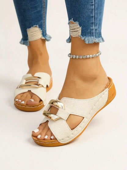 Women's Cushioned Adjustable Slides with Buckle and Comfort