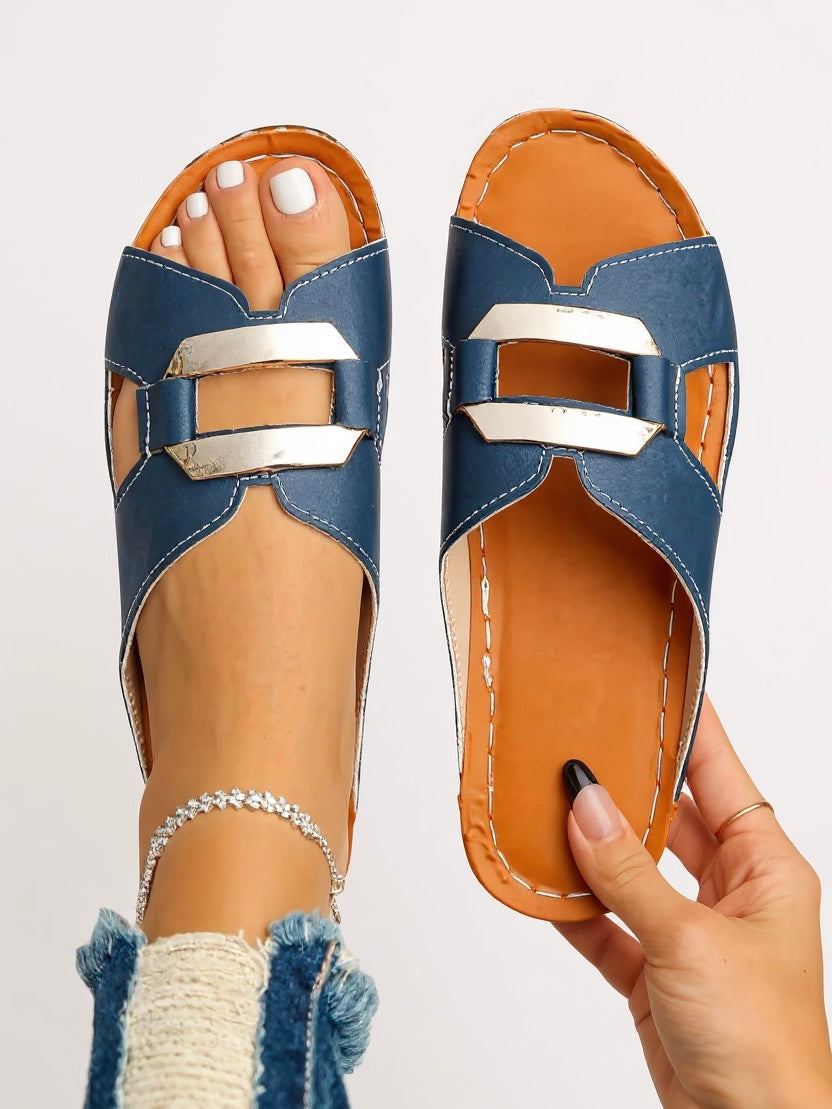 Women's Cushioned Adjustable Slides with Buckle and Comfort