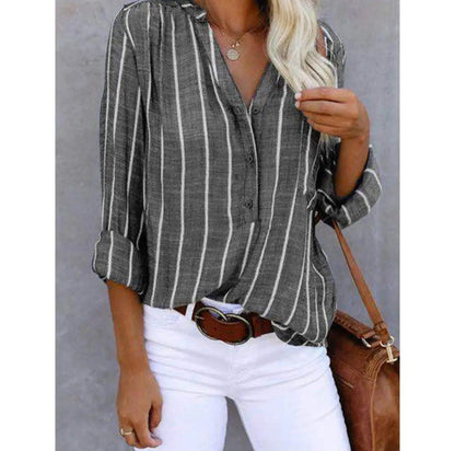 Women's Casual Blouse with Striped Pattern and Short Sleeves