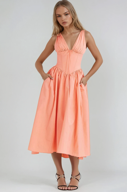 Women's Summer Dress with Sleeveless Design and Flowy Skirt