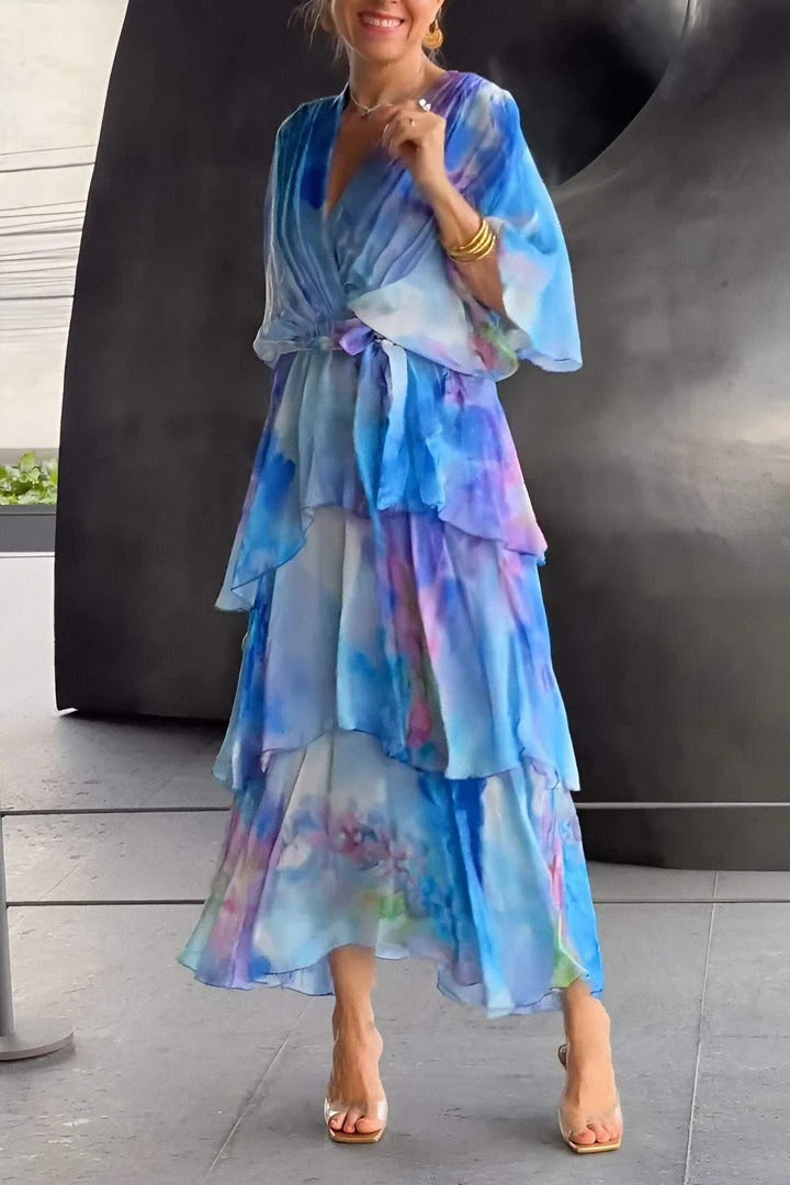 Women's V Neck Cocktail Dress with Tummy Control and Flowing Draped Design