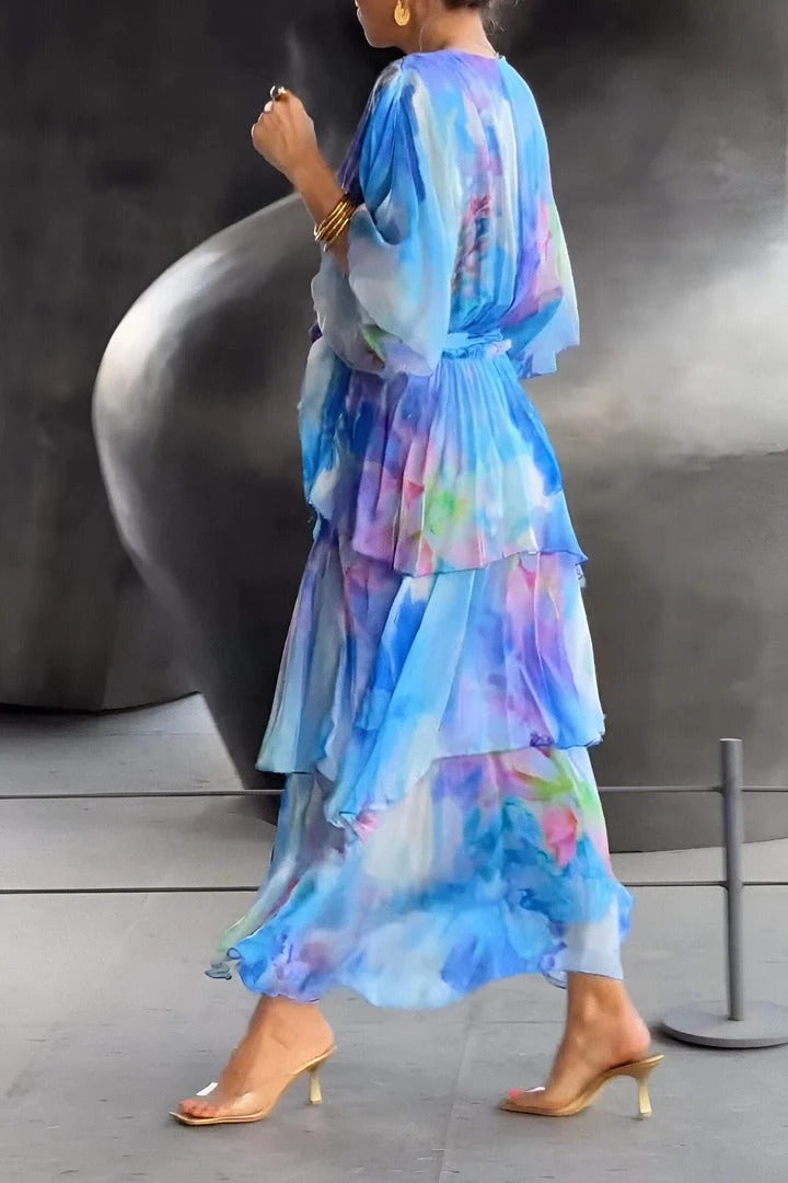 Women's V Neck Cocktail Dress with Tummy Control and Flowing Draped Design