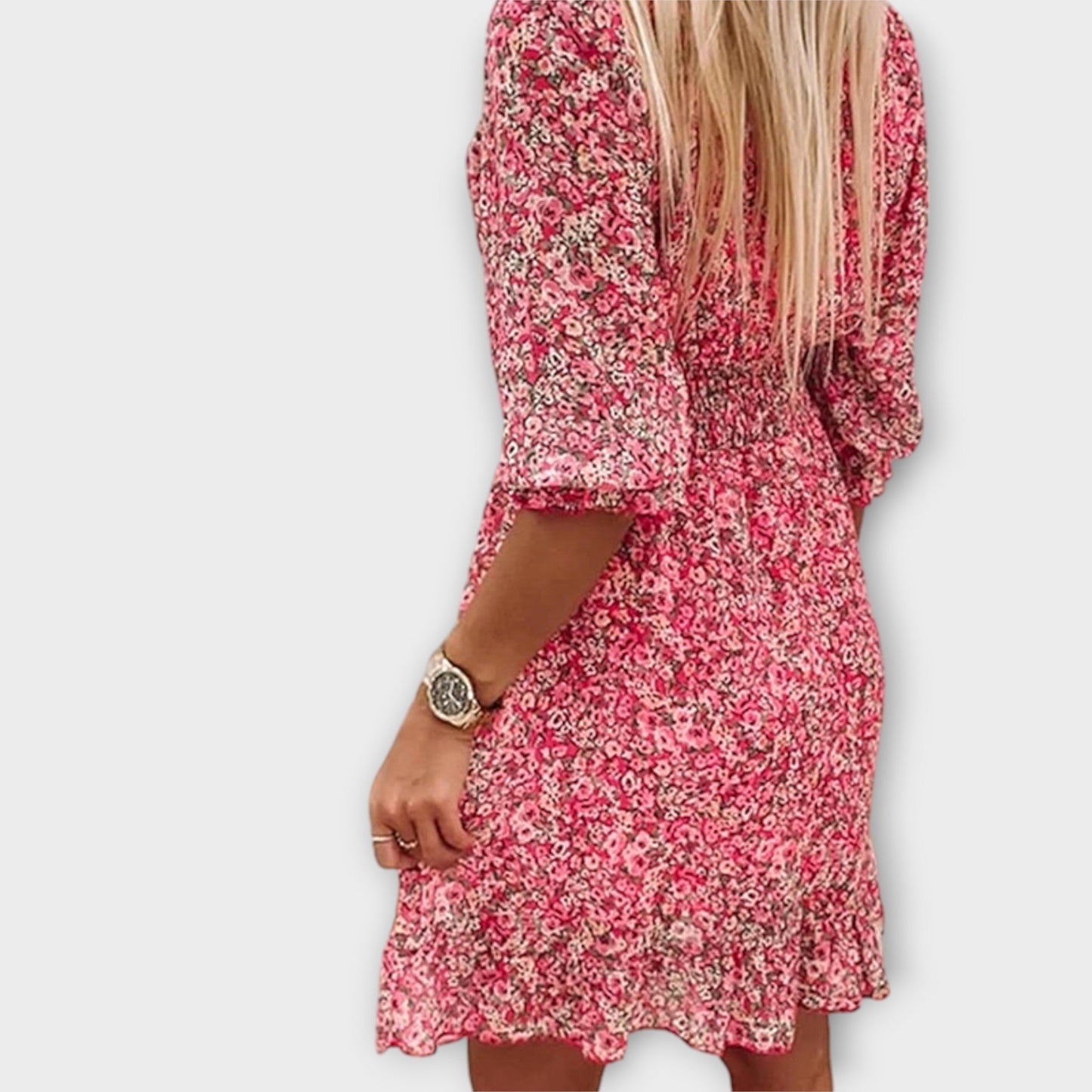 Women's Floral Dress with Puff Sleeves and A-Line Silhouette