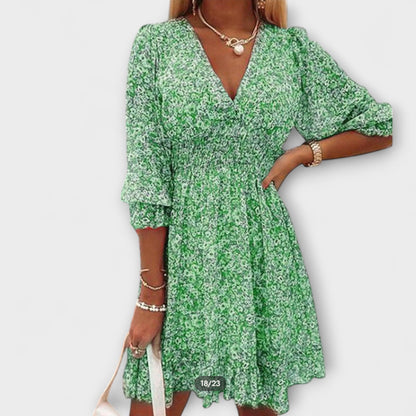 Women's Floral Dress with Puff Sleeves and A-Line Silhouette