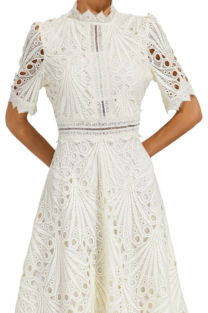 Beautiful Elegant Lace Midi Dress with Intricate Details for Weddings and Special Occasions
