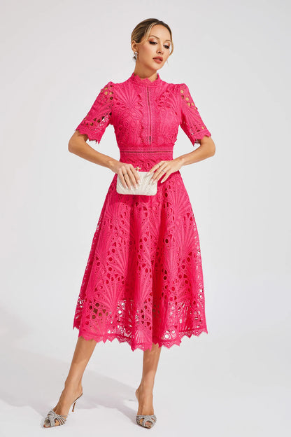 Beautiful Elegant Lace Midi Dress with Intricate Details for Weddings and Special Occasions