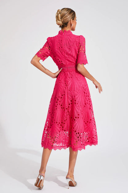 Beautiful Elegant Lace Midi Dress with Intricate Details for Weddings and Special Occasions