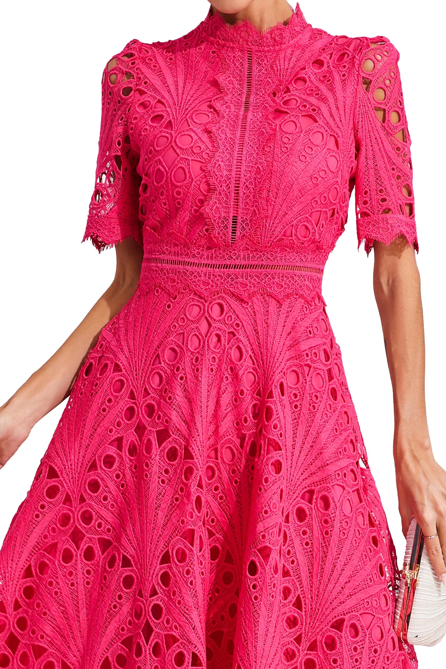 Beautiful Elegant Lace Midi Dress with Intricate Details for Weddings and Special Occasions