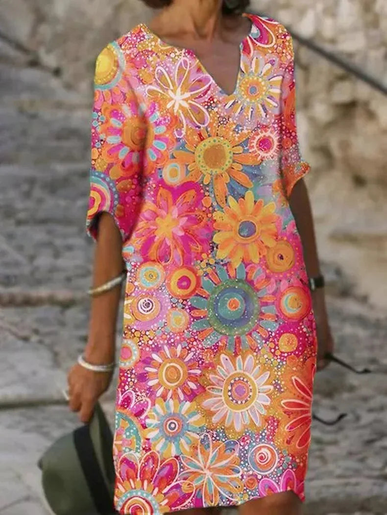 Women's Flowy Dress with Floral Print and Sleeveless Design