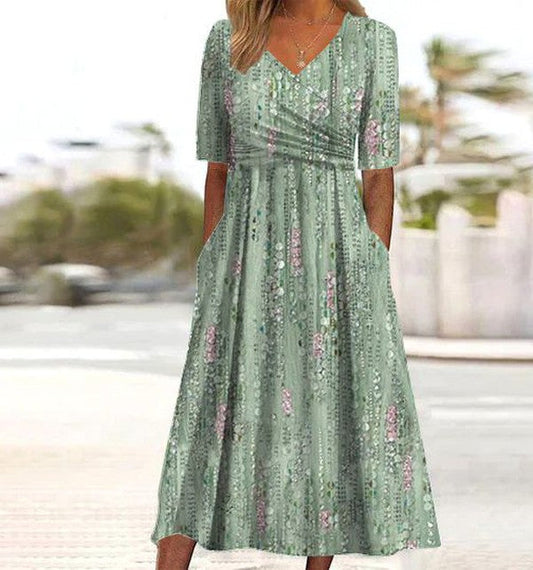 Effortlessly Elegant Sleeveless All-Season A-Line Dress With Exquisite Floral Pattern
