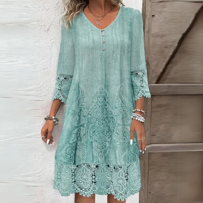 Women’s Floral Print Midi Dress – Elegant Embroidered Premium Fabric Luxurious Extremely Delicate Detail Dress
