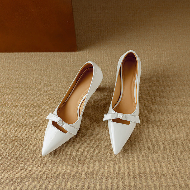 Women's Bow Detail Pumps with Pointed Toe and Kitten Heel