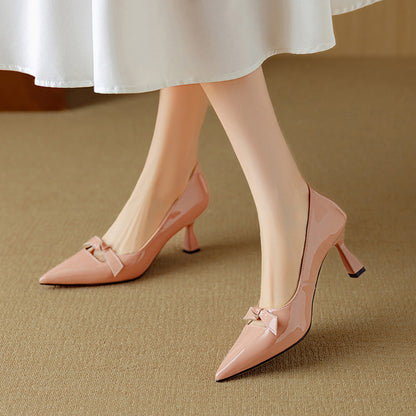 Women's Bow Detail Pumps with Pointed Toe and Kitten Heel