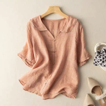 Women's Vintage Blouse with Button Detail and Classic Style