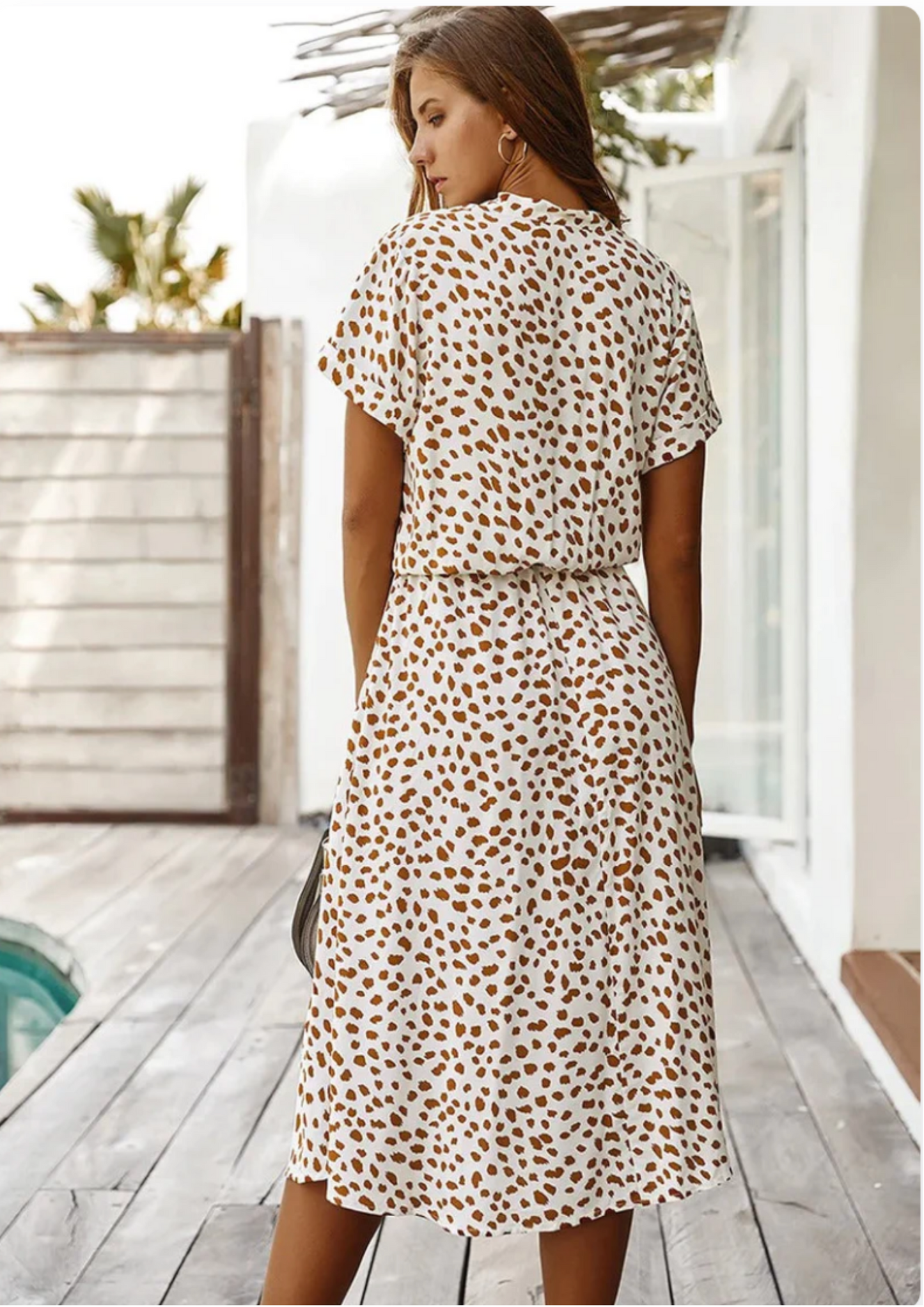 Women's Midi Dress with Spotted Print and Button-Down Design