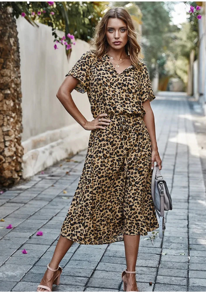 Women's Midi Dress with Spotted Print and Button-Down Design