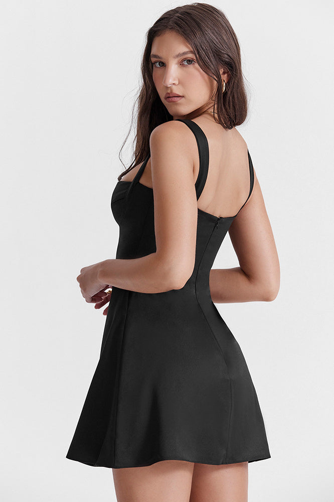 Satin Square Neck Strappy Summer Party Mini Dress