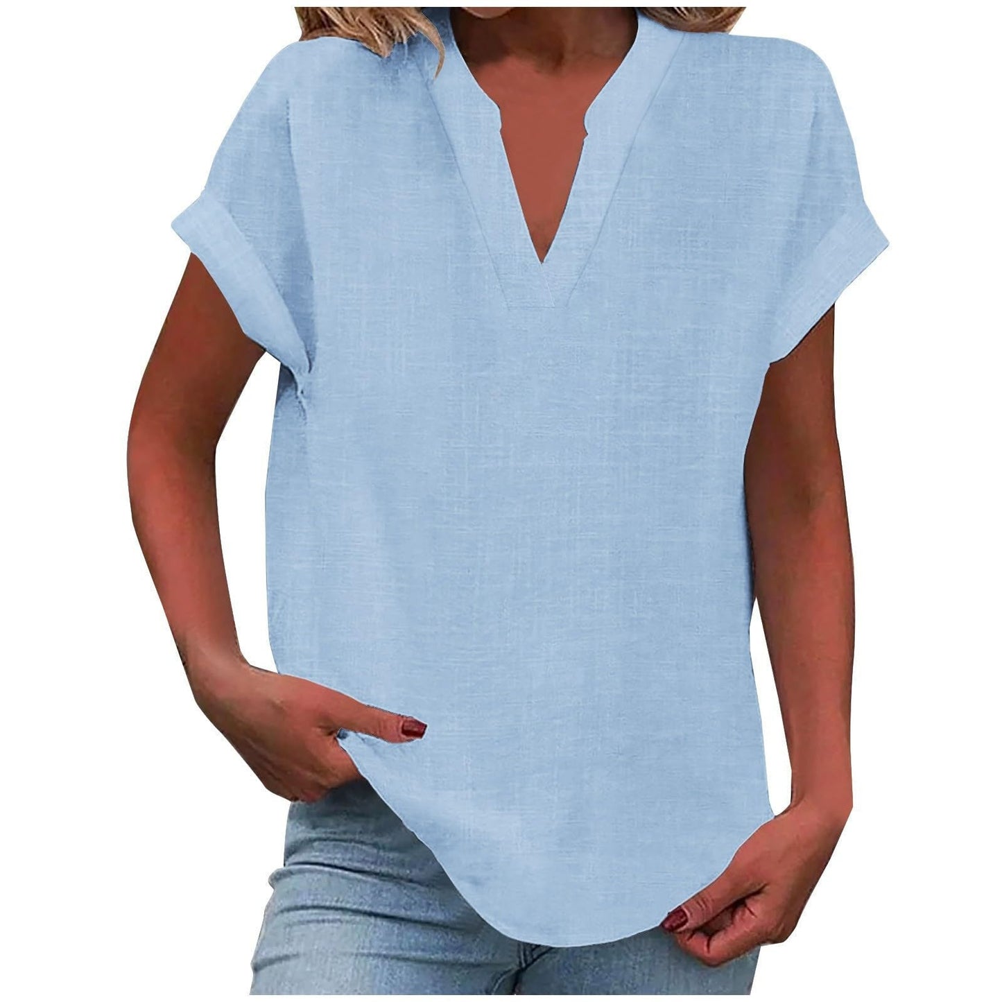 Women's V-Neck Blouse with Relaxed Fit and Lightweight Fabric