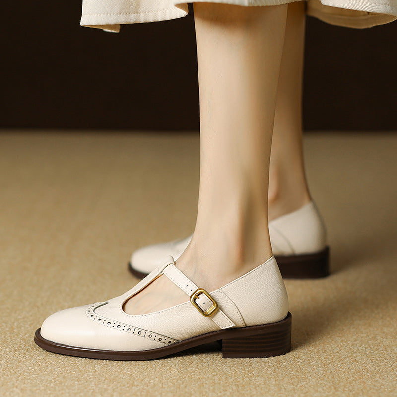 Women's T-Strap Mary Jane Shoes with Low Block Heel and Classic Design