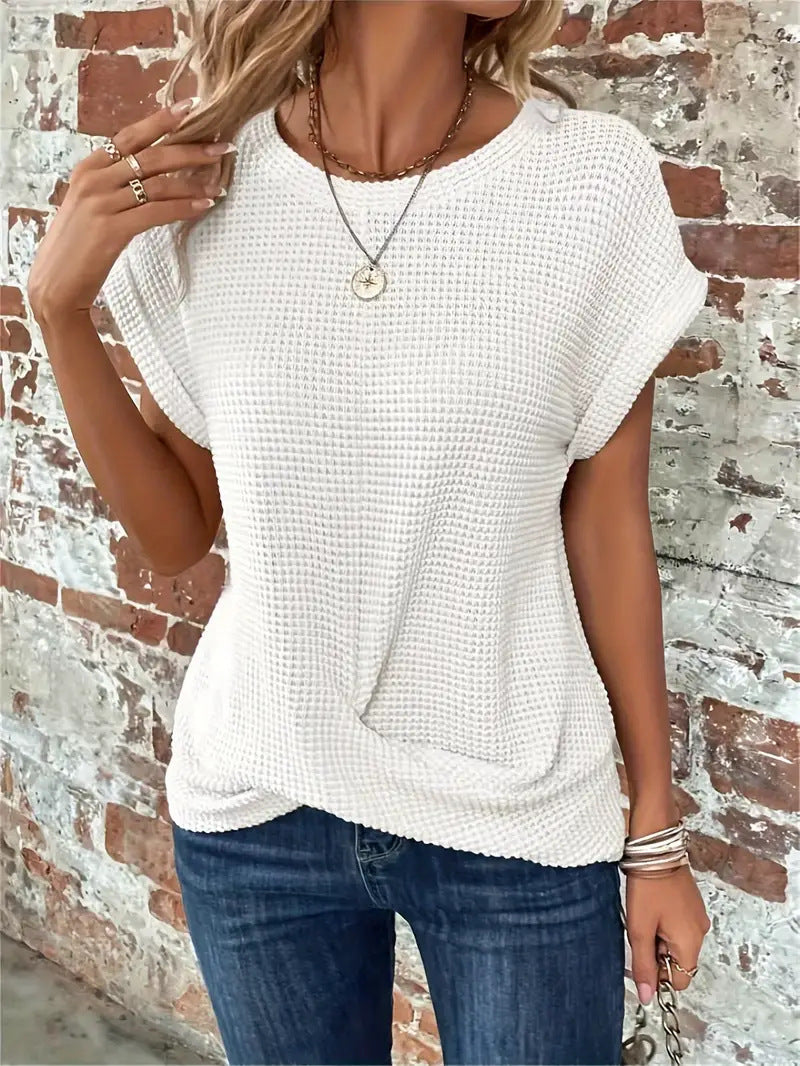 Women's Casual T-Shirt with Waffle Knit and Short Sleeves
