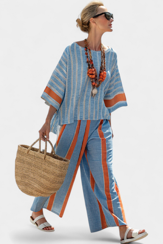 Estelle | Striped Two-Piece Set with Wide Leg Pants