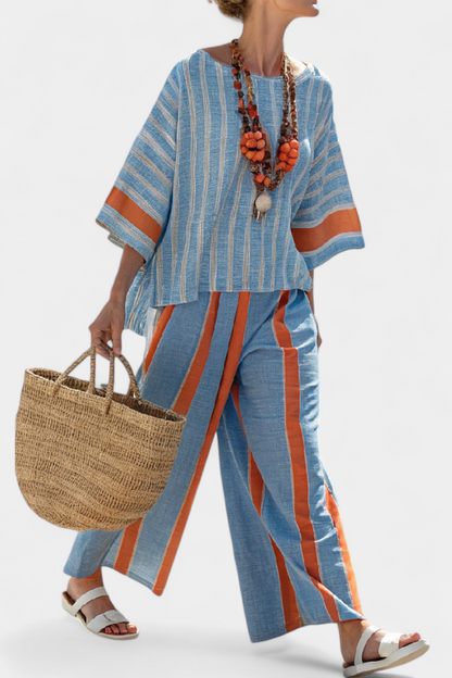 Estelle | Striped Two-Piece Set with Wide Leg Pants