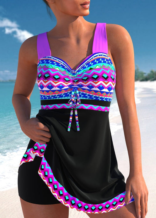 Women's Swimwear with Patterned Design and Adjustable Straps