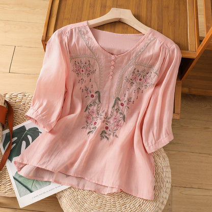 Women's Floral Relaxed Blouse with Lightweight Fabric and Breathable Design