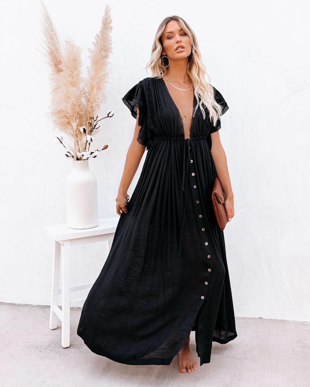 Women's Boho Beach Cover Up with Wrap V Neck and Flowing Design