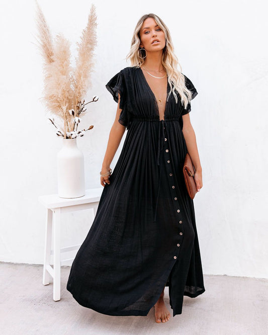Women's Boho Beach Cover Up with Wrap V Neck and Flowing Design